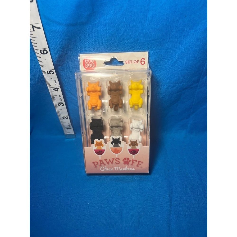 Cat Glass Markers Set of 6 Wine Mixed Drink Dining Party Truezoo Paws Off Gift